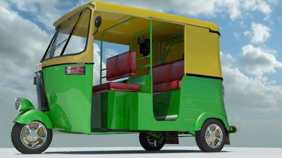 Indian auto Rickshaw Green 3D model_3