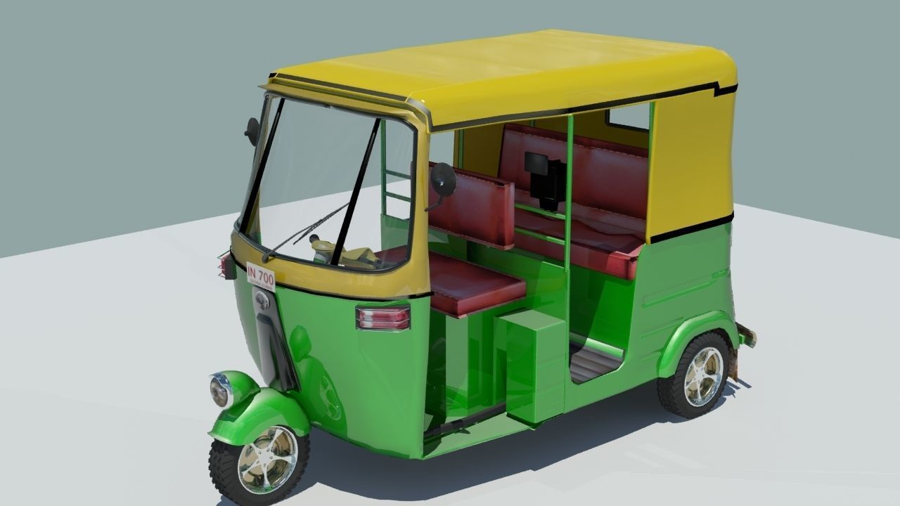 Indian auto Rickshaw Green 3D model_12