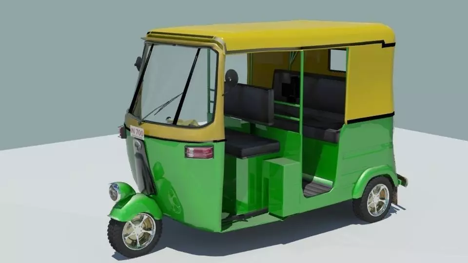 Indian auto Rickshaw Green 3D model_0