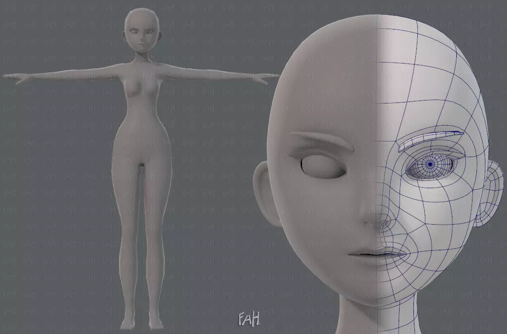 Base mesh woman 11 Low-poly 3D model_0