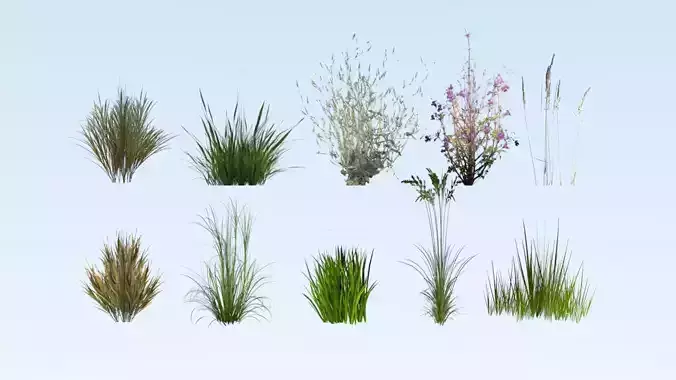 Lowpoly grass set in pot Low-poly 3D model