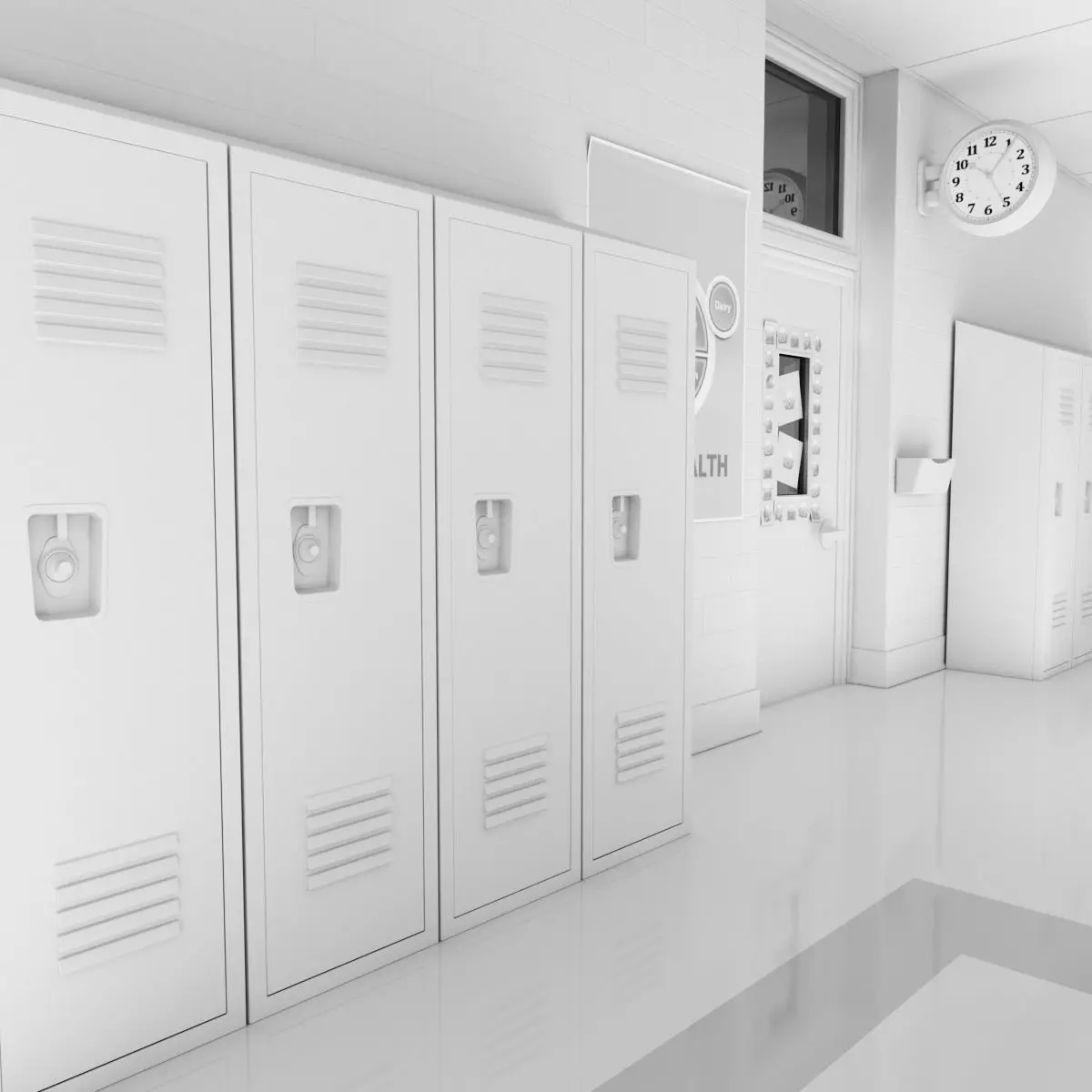 School Hallway White 3D model
