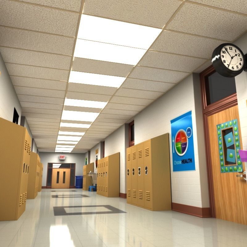 School Hallway 3D model_9