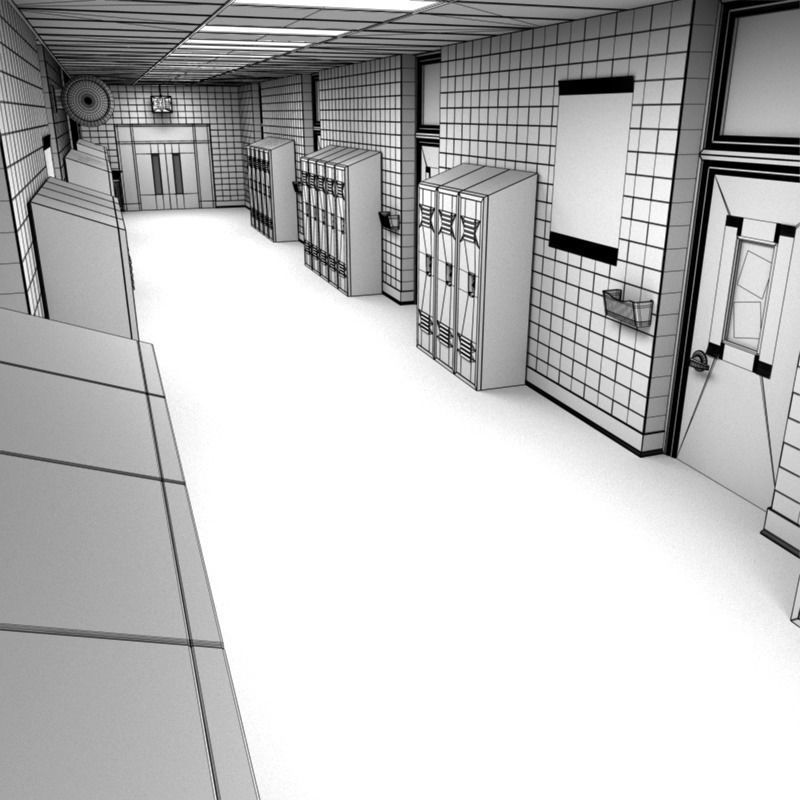 School Hallway 3D model_19