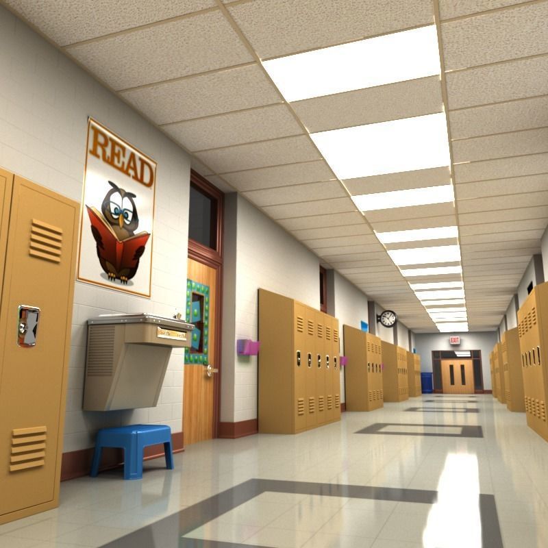 School Hallway 3D model_8