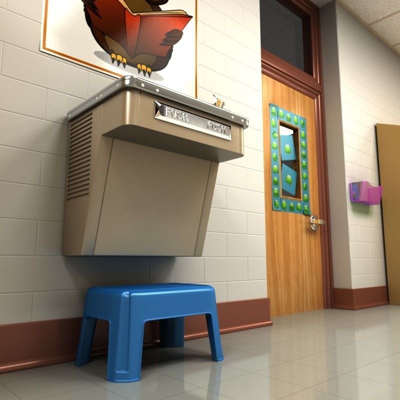 School Hallway 3D model_7