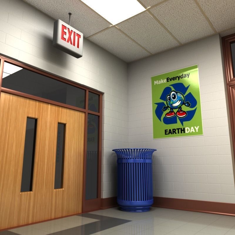 School Hallway 3D model_11