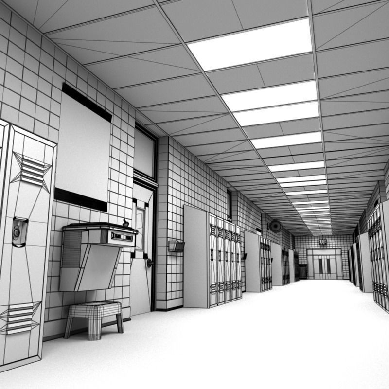 School Hallway 3D model_15