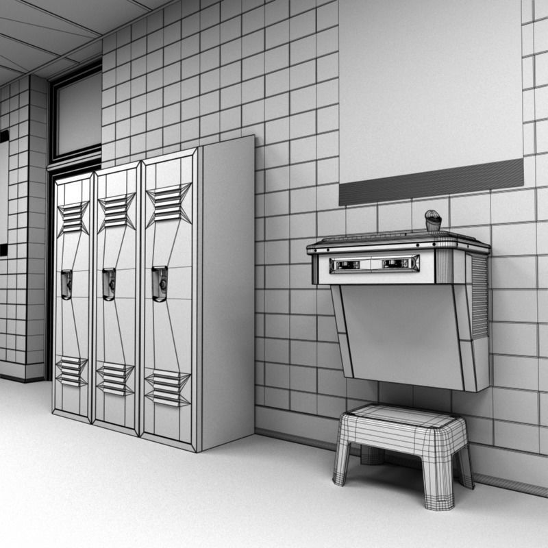 School Hallway 3D model_16