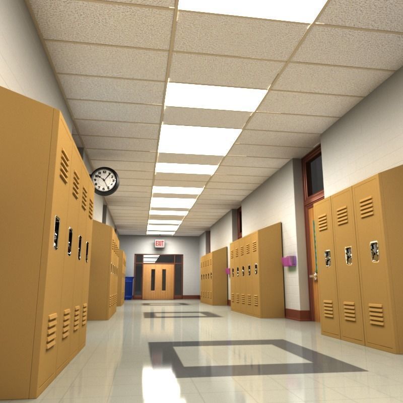 School Hallway 3D model_3