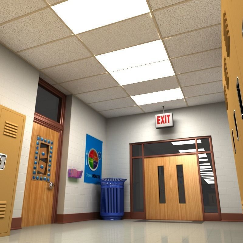 School Hallway 3D model_10