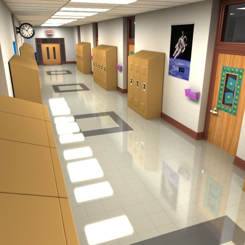 School Hallway 3D model_12