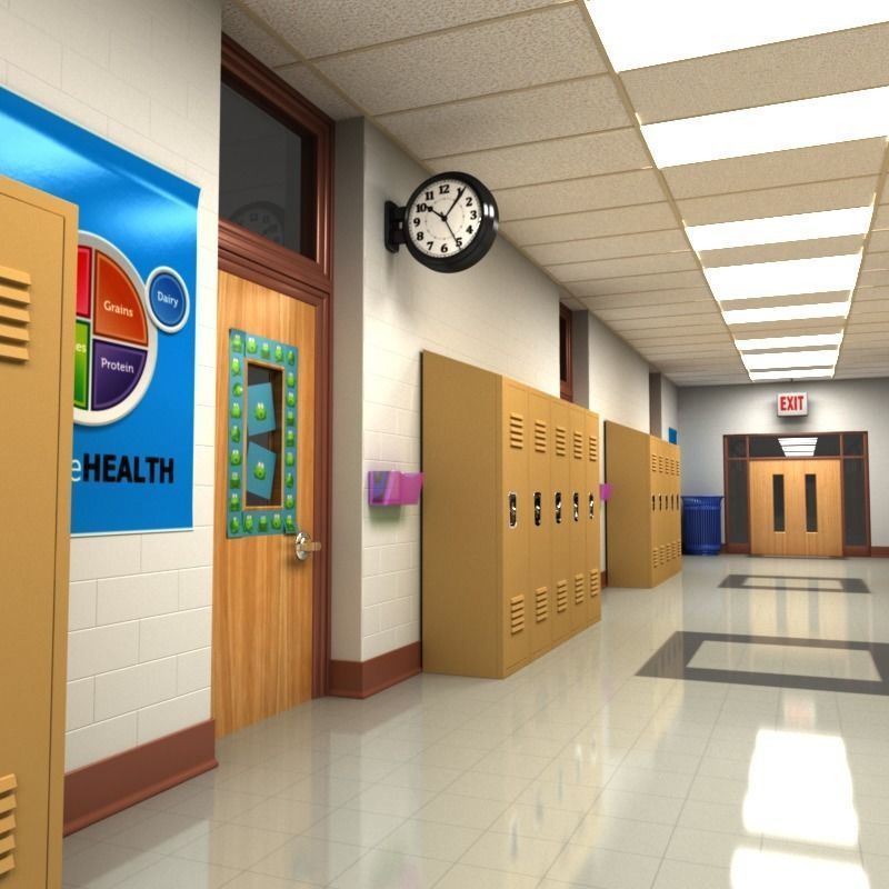School Hallway 3D model_6