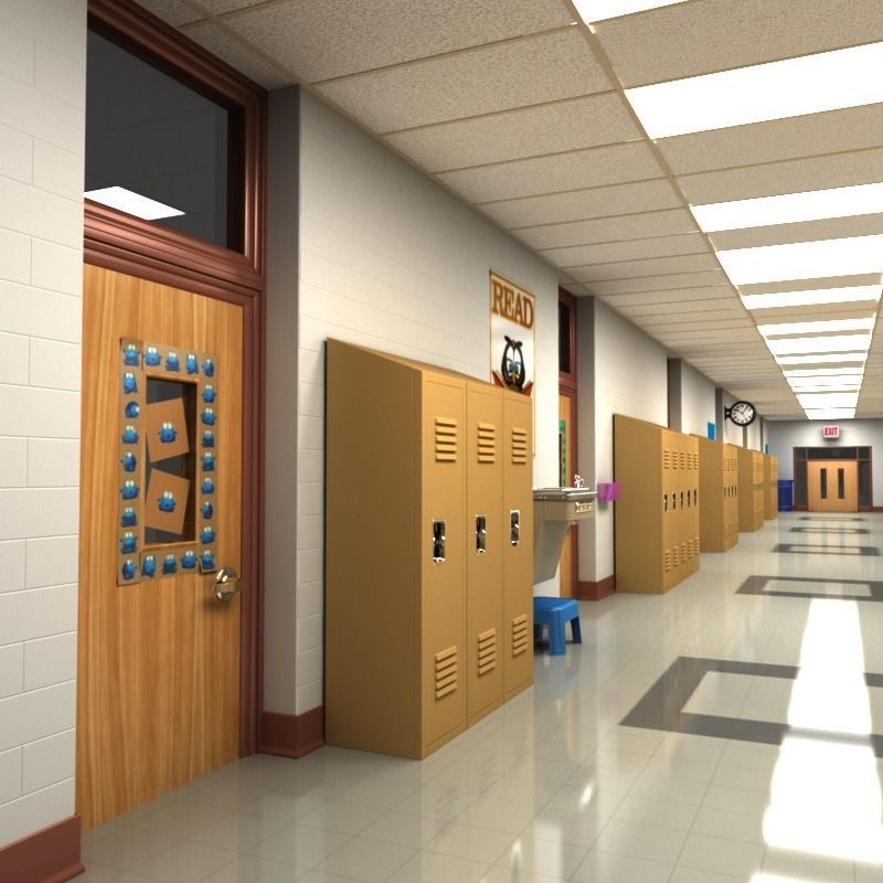 School Hallway 3D model_4