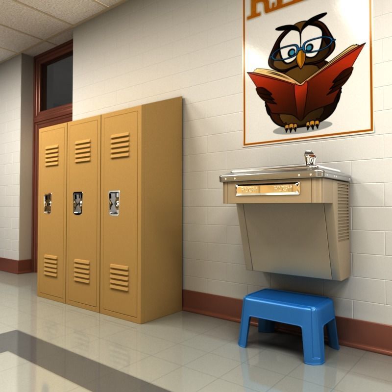 School Hallway 3D model_2