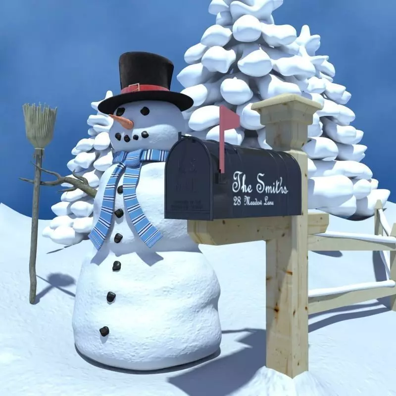 Snowman Winter Scene 3D model_0