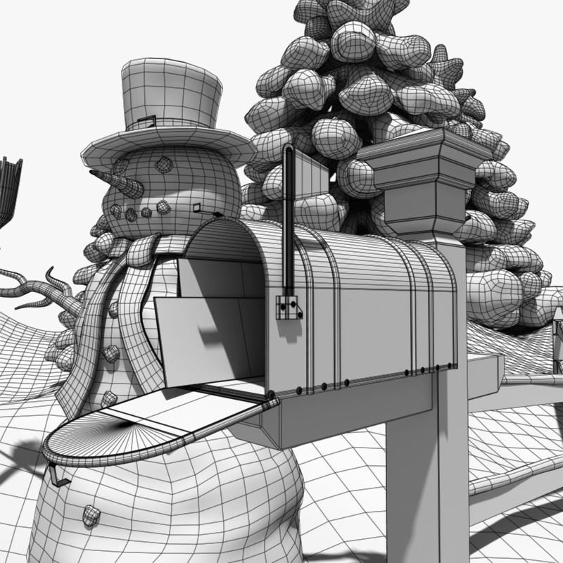 Snowman Winter Scene 3D model_11