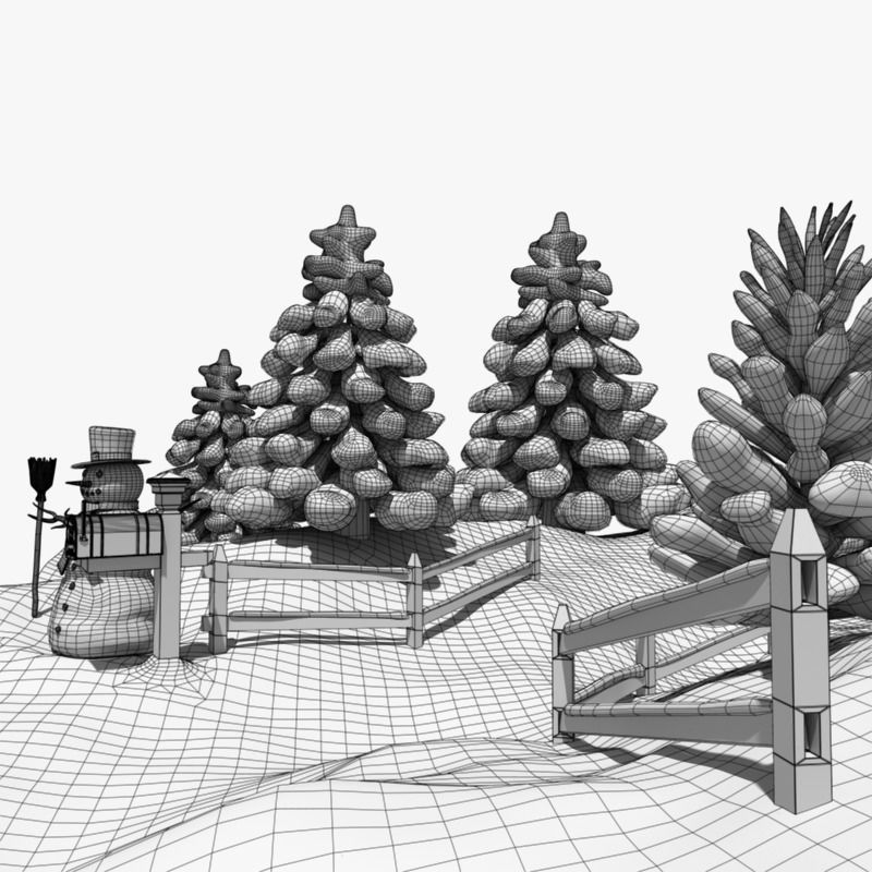 Snowman Winter Scene 3D model_15