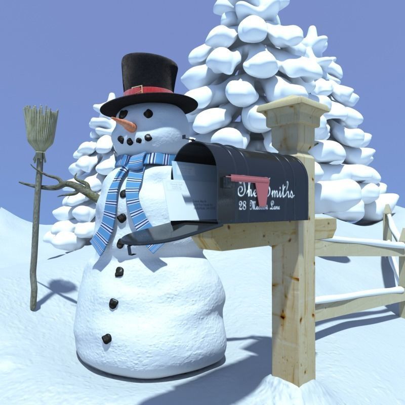 Snowman Winter Scene 3D model_1