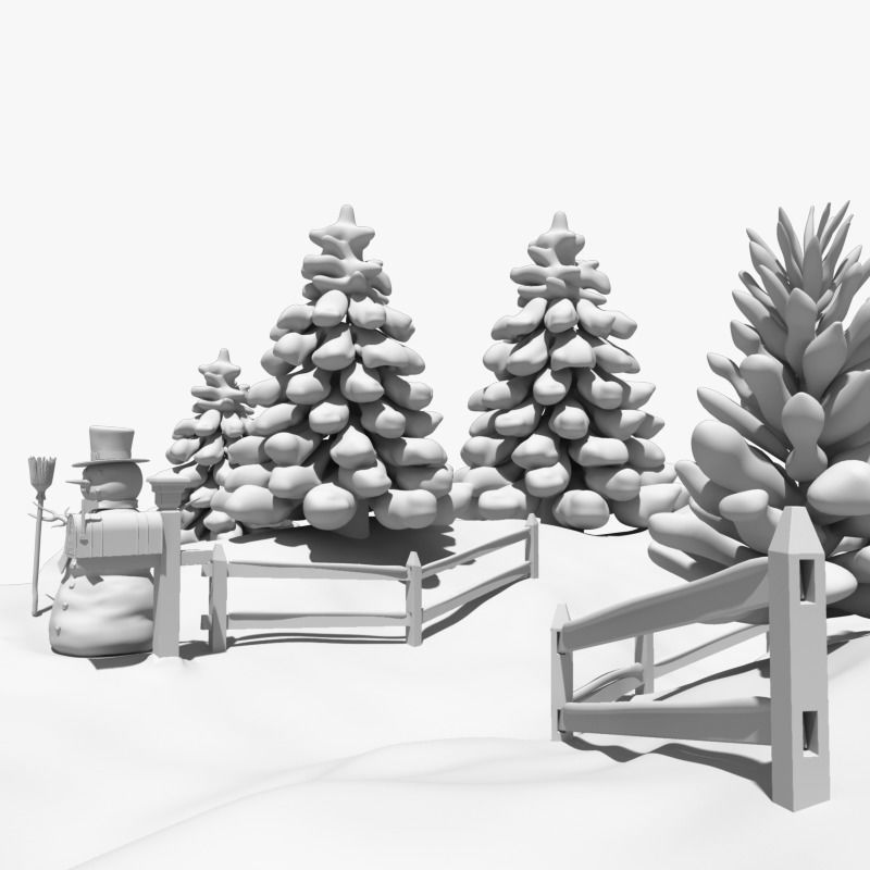 Snowman Winter Scene 3D model_14