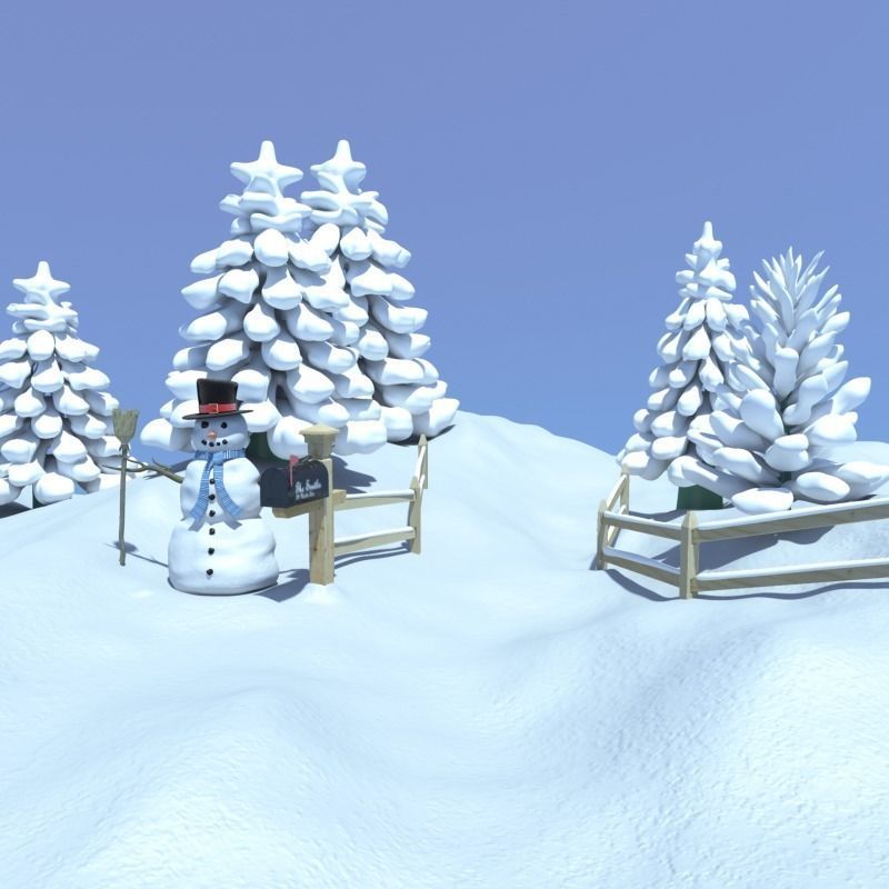 Snowman Winter Scene 3D model_3