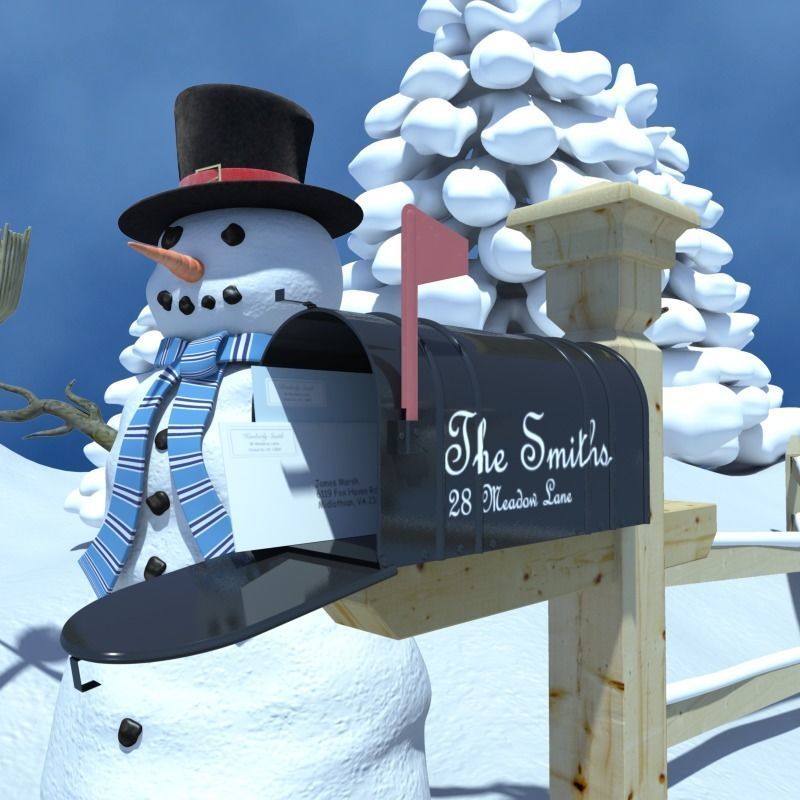 Snowman Winter Scene 3D model_2