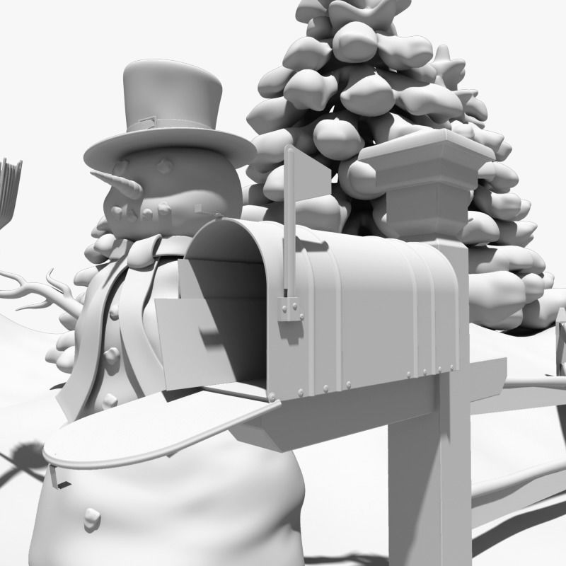 Snowman Winter Scene 3D model_10
