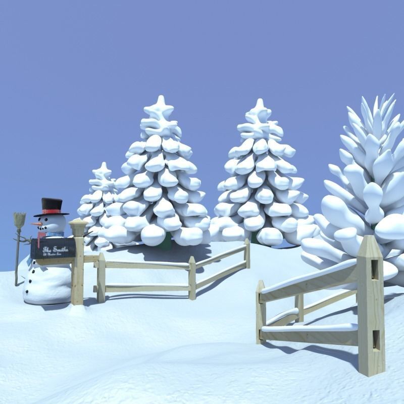 Snowman Winter Scene 3D model_8