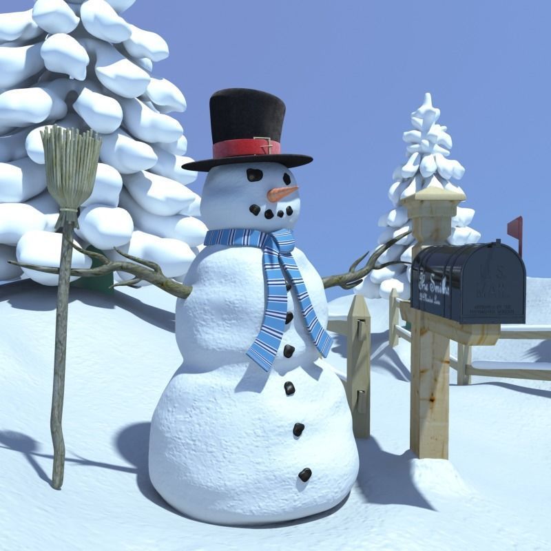 Snowman Winter Scene 3D model_5