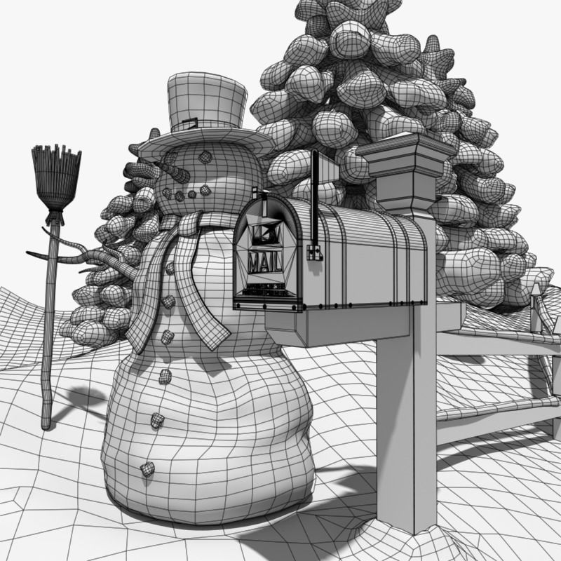 Snowman Winter Scene 3D model_16