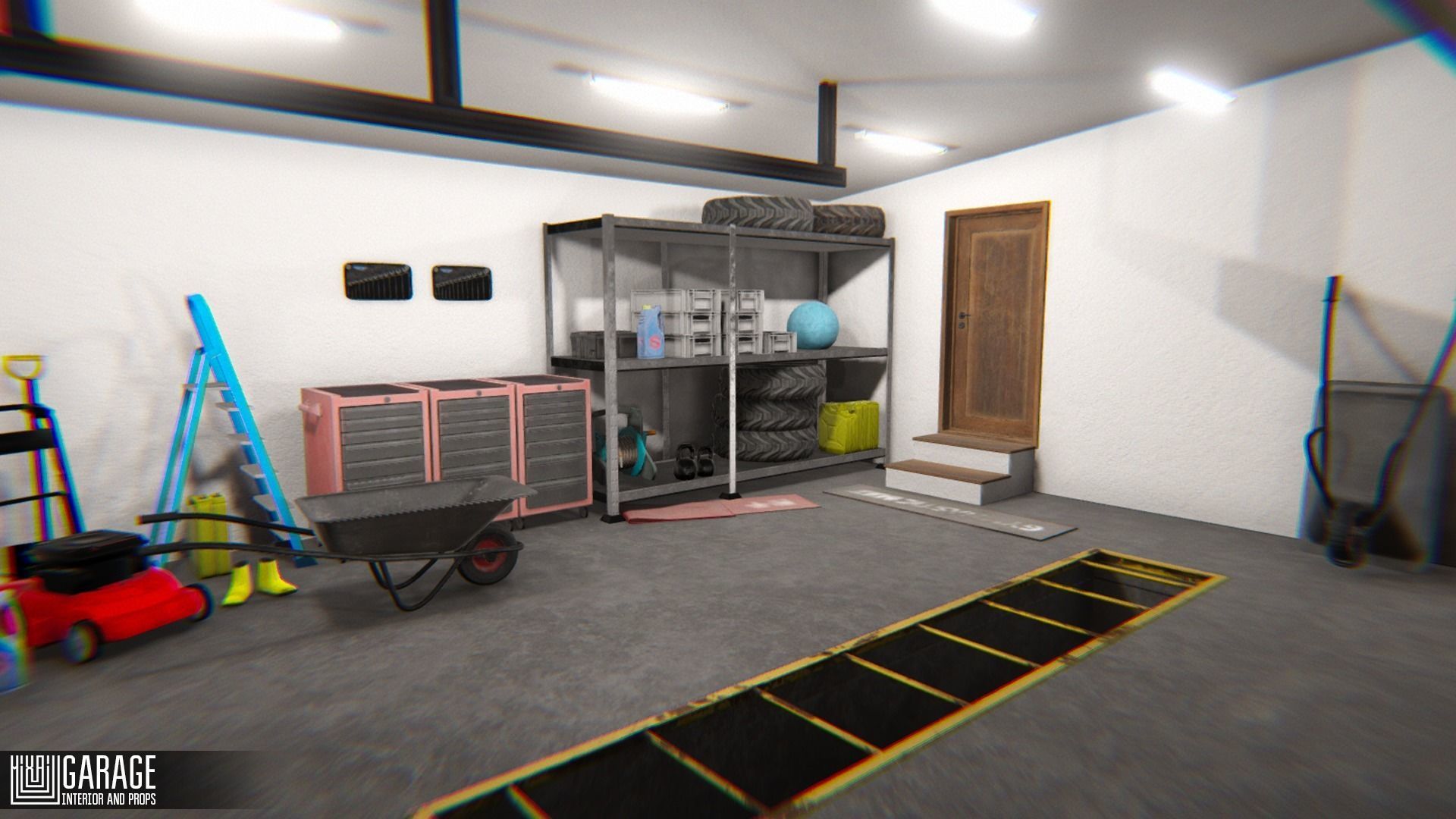 Garage - interior and props Low-poly 3D model_2