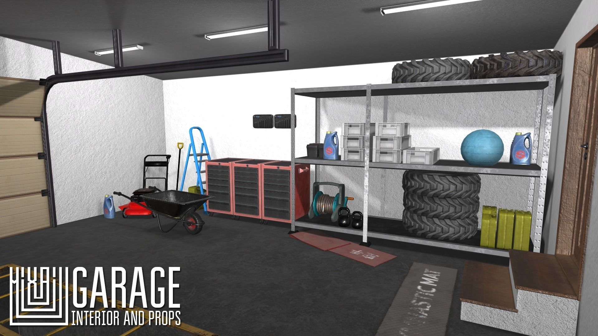 Garage - interior and props Low-poly 3D model_13