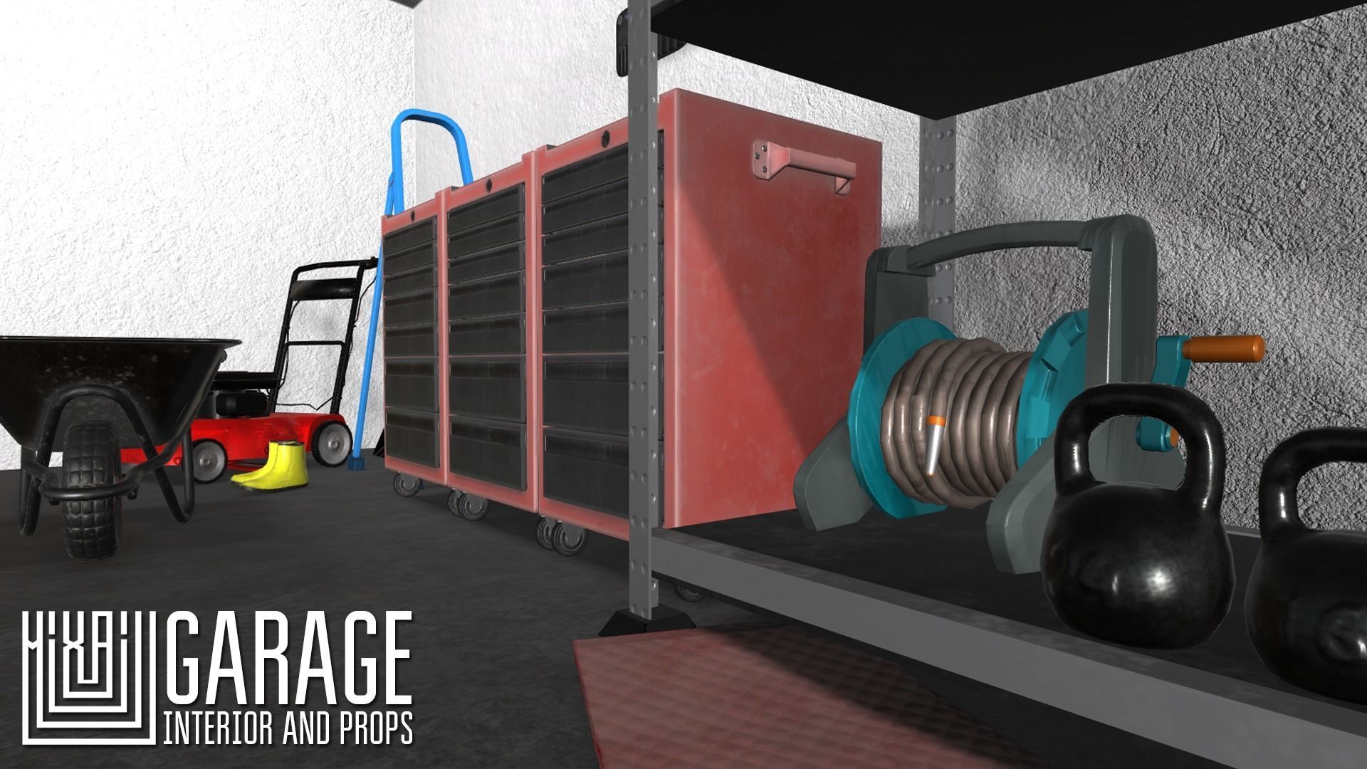 Garage - interior and props Low-poly 3D model_18