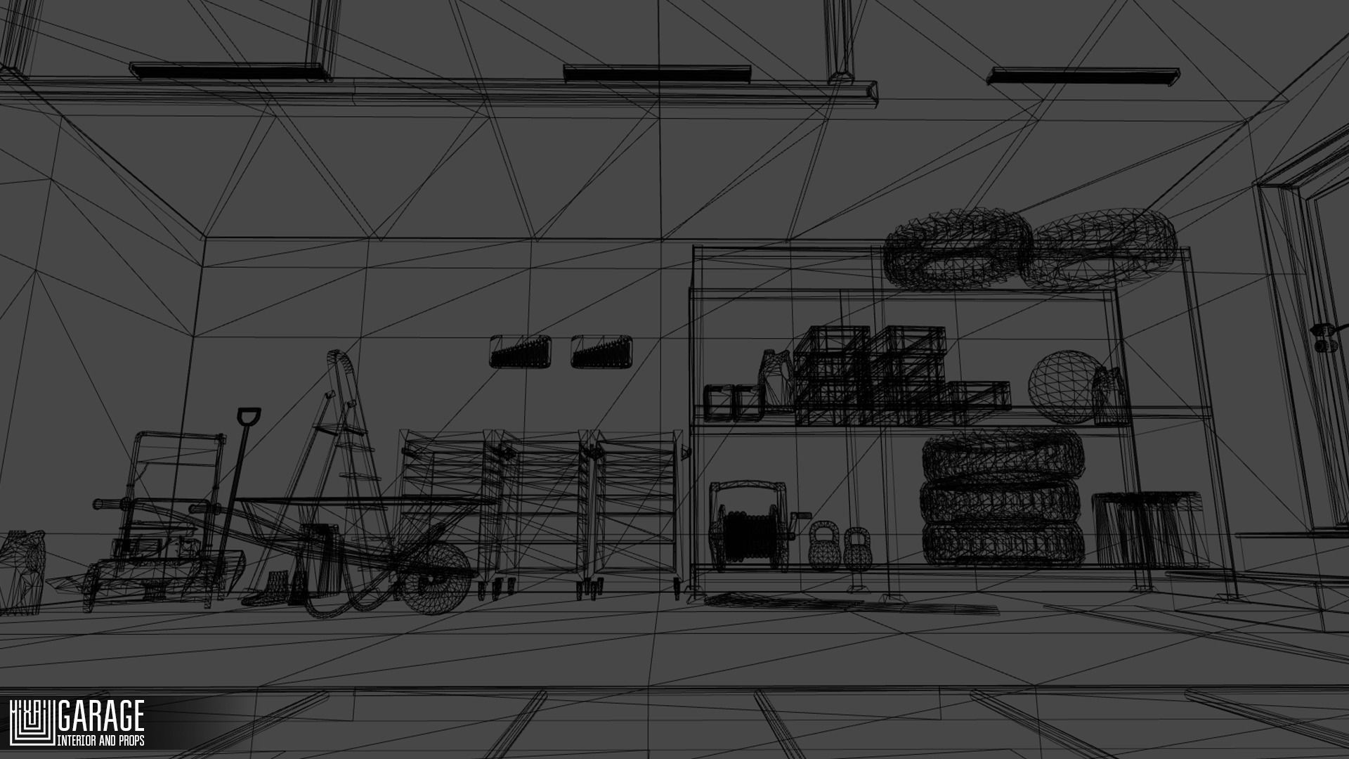 Garage - interior and props Low-poly 3D model_21