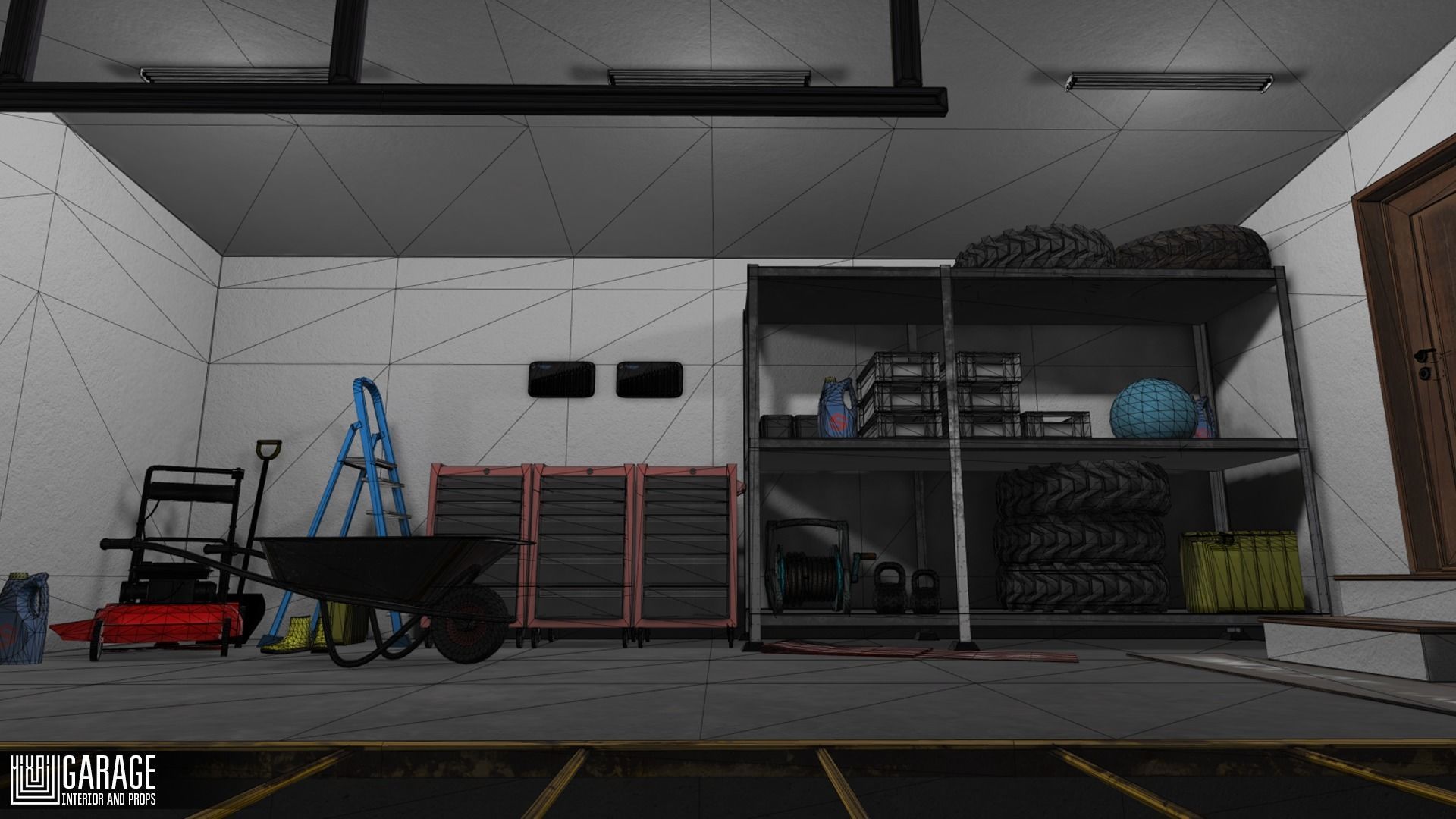 Garage - interior and props Low-poly 3D model_22