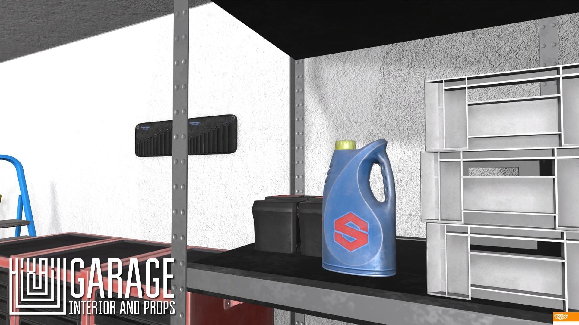 Garage - interior and props Low-poly 3D model_14