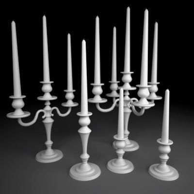 Candelbra Set three silver candelabra 3D model_21