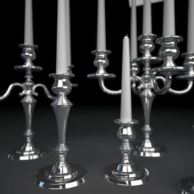 Candelbra Set three silver candelabra 3D model_19