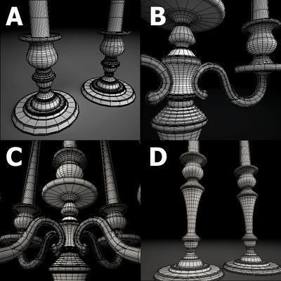 Candelbra Set three silver candelabra 3D model_1