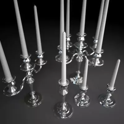 Candelbra Set three silver candelabra 3D model_0