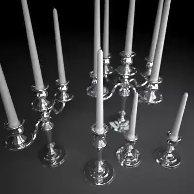 Candelbra Set three silver candelabra 3D model