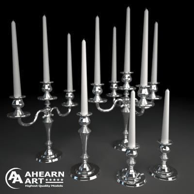 Candelbra Set three silver candelabra 3D model_6