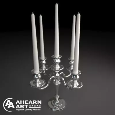 Candelbra 4 silver candelabra with four candles 3D model_0