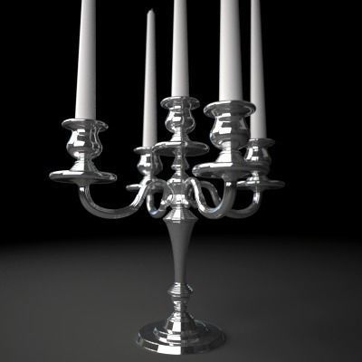 Candelbra 4 silver candelabra with four candles 3D model_4