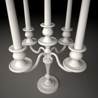 Candelbra 4 silver candelabra with four candles 3D model_5