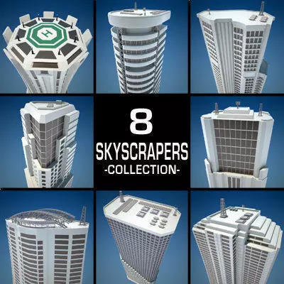 8 Skyscrapers 1 tall building 3D model_0