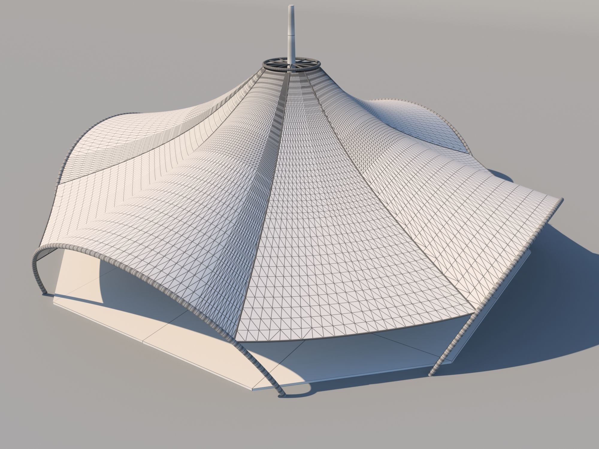 Cafe with Membran Canopy 3D model_4