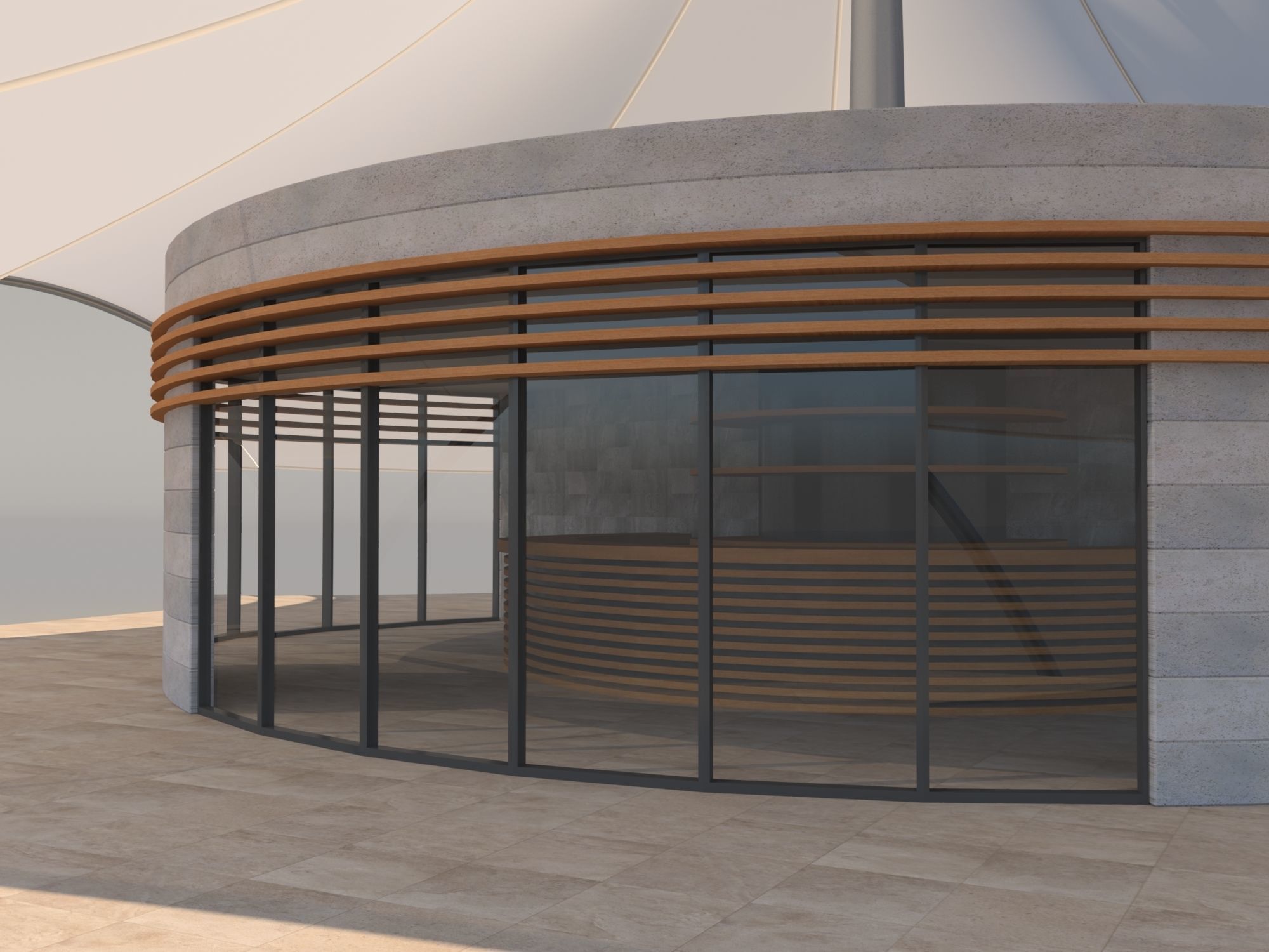 Cafe with Membran Canopy 3D model_2