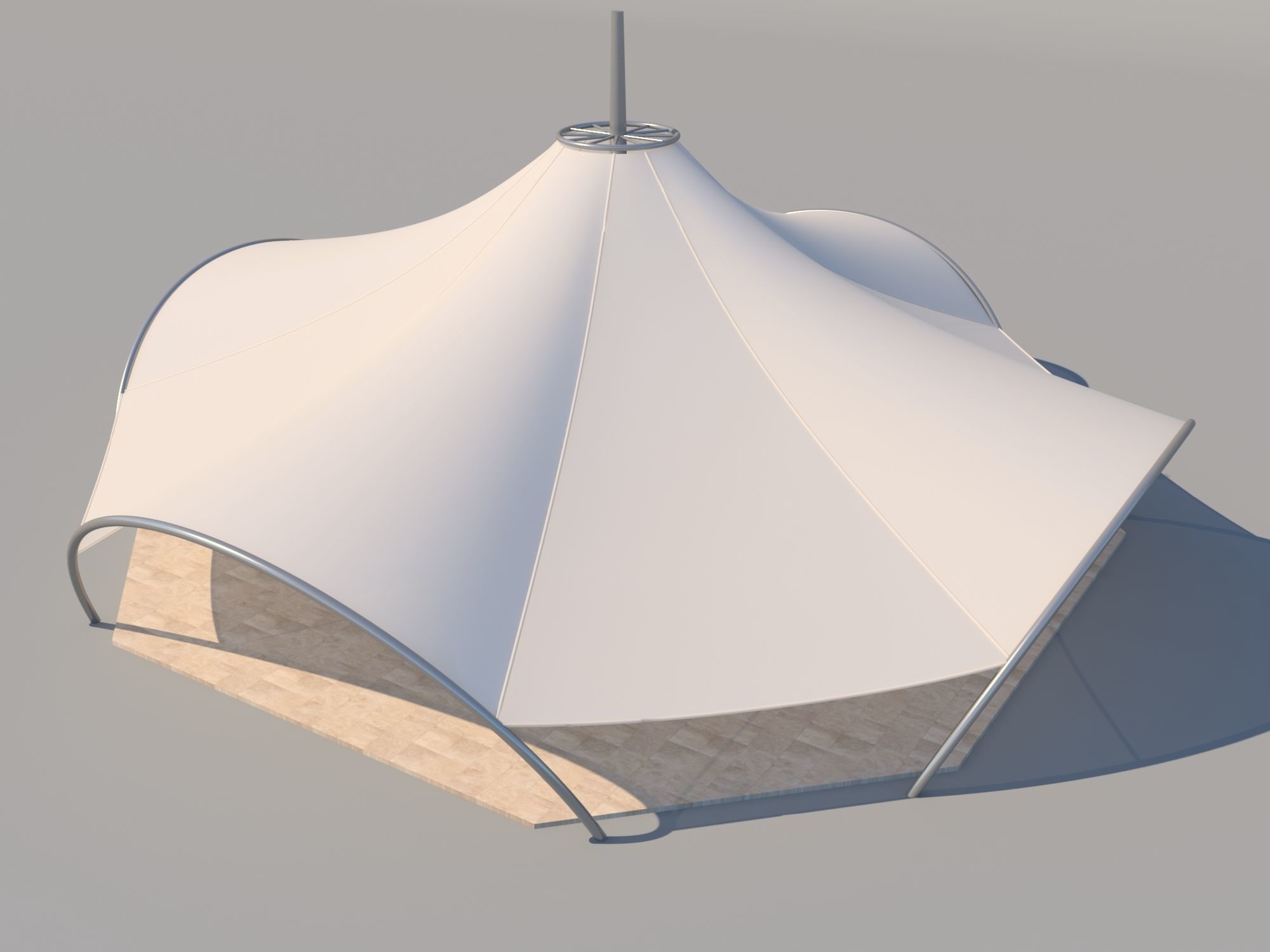 Cafe with Membran Canopy 3D model_1