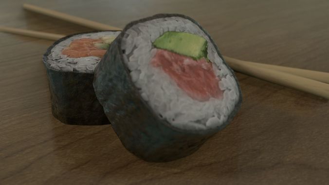 Sushi Rolls and Chopsticks 3D model